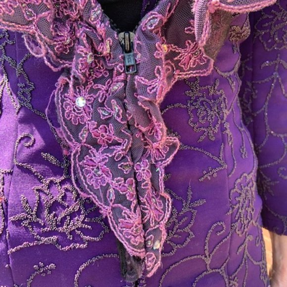 ONE OF A KIND VINTAGE Rhinestone beaded COAT/ sequined/ lace embellished jacket - Picture 6 of 9